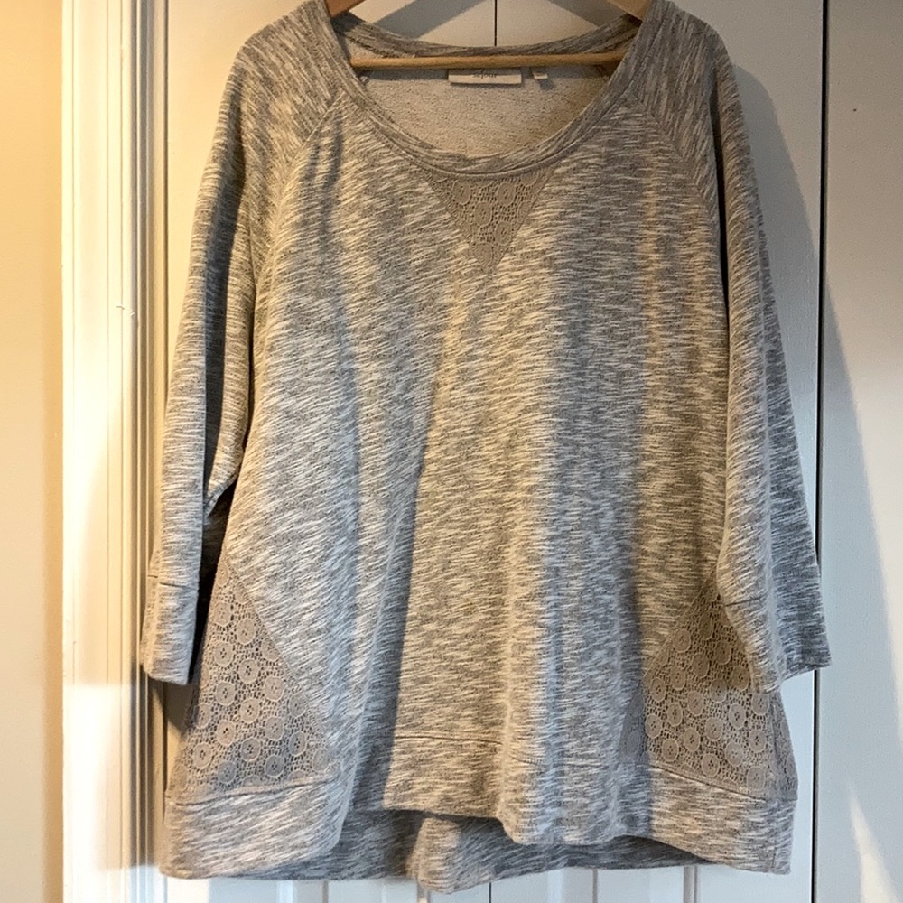 Plus Size Sejour Grey Detailed Sweatshirt Blouse